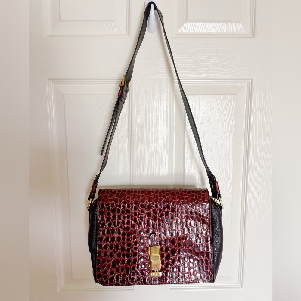 Gianfranco Ferre Vintage 2 Tone Brown Embossed Leather Crossbody Purse